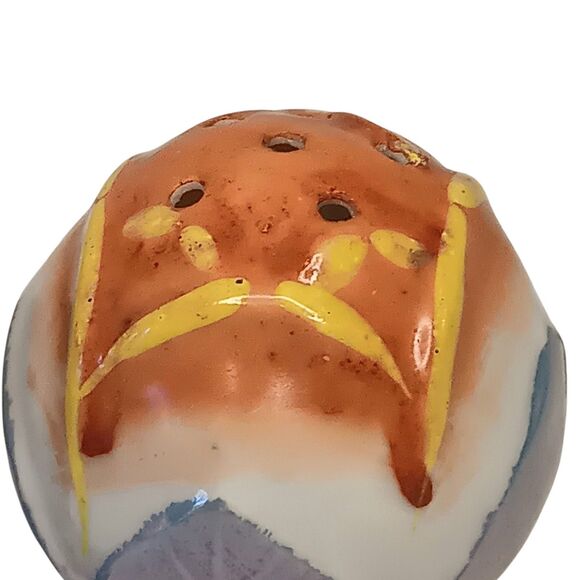 Vintage Blue & Orange Lusterware Salt & Pepper Shakers Round Top W New Stoppers - Picture 6 of 8